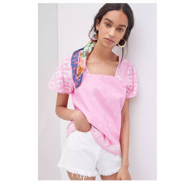 New Anthropologie FOREVER THAT GIRL Floral Embroidered Blouse $148 SMALL Pink - Picture 1 of 3